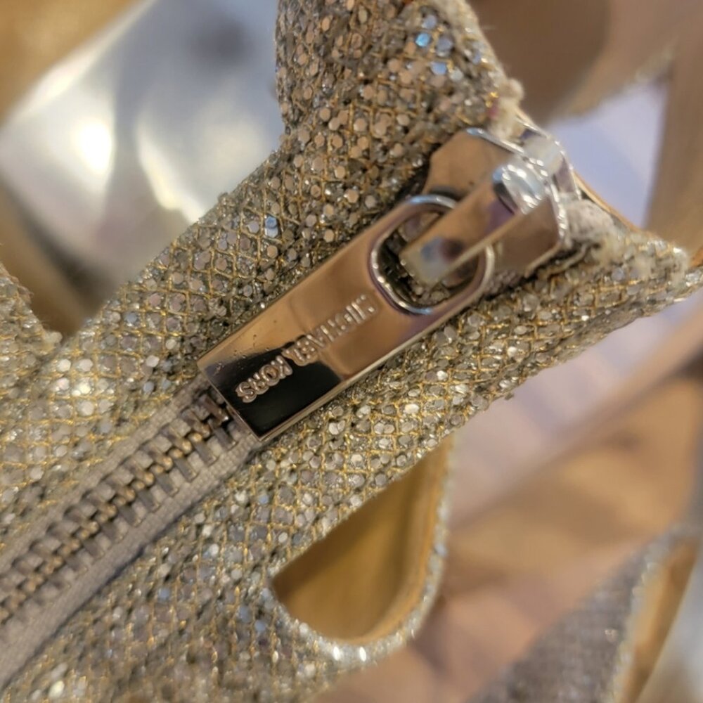 Michael Kors Berkley 4” High Heel Metallic Front Zip Sparkling Gladiator Sandals - Picture 7 of 13